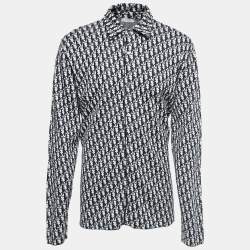 Dior Navy Blue Oblique Patterned Cotton Knit Button Front Shirt XL
