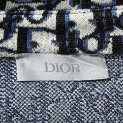 Dior Navy Blue Oblique Patterned Cotton Knit Button Front Shirt XL