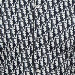 Dior Navy Blue Oblique Patterned Cotton Knit Button Front Shirt XL