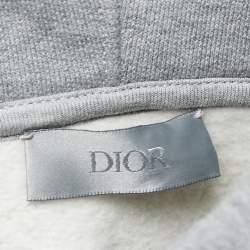 Dior Grey Logo Embroidered Cotton Hoodie S