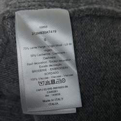Dior Grey Logo Embroidered Wool Blend Polo Full Sleeve T-Shirt S
