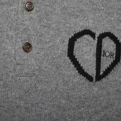 Dior Grey Logo Embroidered Wool Blend Polo Full Sleeve T-Shirt S