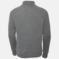 Dior Grey Logo Embroidered Wool Blend Polo Full Sleeve T-Shirt S