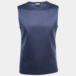 Dior Navy Blue Satin Sleeveless T-Shirt S