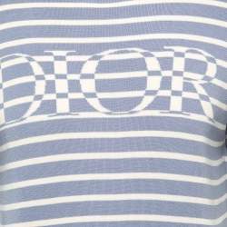 Pre Owned Dior Purple Striped Knit Crew Neck Half Sleeve T-Shirt XS