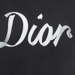 Dior Black Logo Embroidered Cotton Half Sleeve T-Shirt S