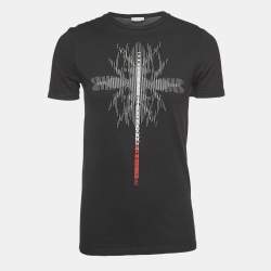 Dior Black Bee Script Print Cotton Half Sleeve T-Shirt XS