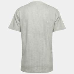 Pre Owned Dior Grey Striped Embroidered Wool Crew Neck T-Shirt L