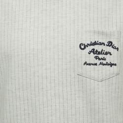 Pre Owned Dior Grey Striped Embroidered Wool Crew Neck T-Shirt L