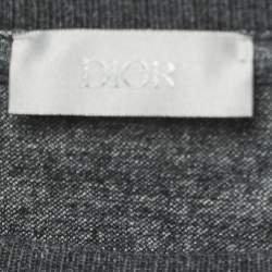 Dior Dark Grey Striped Embroidered Wool Crew Neck T-Shirt XL