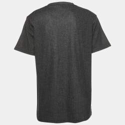 Dior Dark Grey Striped Embroidered Wool Crew Neck T-Shirt XL