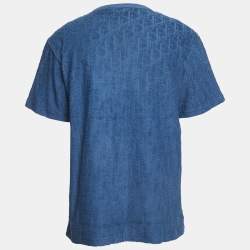 Dior Blue Oblique Jacquard Terry Cotton Relaxed Fit T-Shirt L