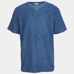 Dior Blue Oblique Jacquard Terry Cotton Relaxed Fit T-Shirt L