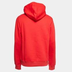 Dior Red Logo Embroidered Cotton Hoodie L