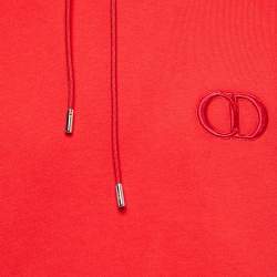 Dior Red Logo Embroidered Cotton Hoodie L
