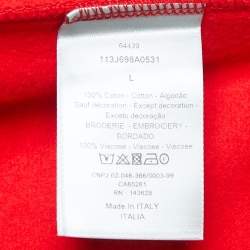 Dior Red Logo Embroidered Cotton Hoodie L