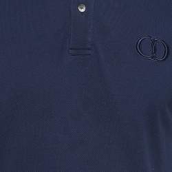 Pre Owned Dior Navy Blue Cotton Pique Logo-Embroidered Polo T-Shirt L