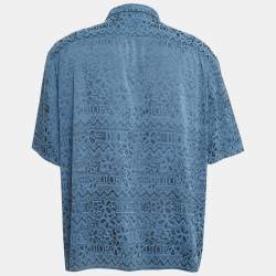 Pre Owned Dior Blue Jacquard Silk Short Sleeve Shirt 2XL