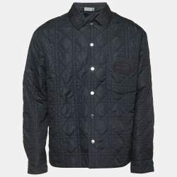 Pre Owned Dior Homme Navy Blue Cannage Quilt Nylon Blend Oversized Shirt L