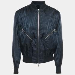 Dior Black Oblique Nylon Zip Front Bomber Jacket L