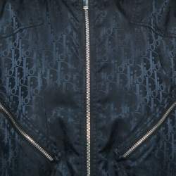 Dior Black Oblique Nylon Zip Front Bomber Jacket L
