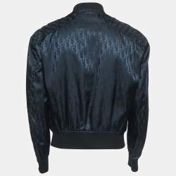 Dior Black Oblique Nylon Zip Front Bomber Jacket L