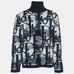 Dior Navy Blue Oblique Patterned Wool Sweater M