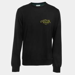 Pre Owned Dior Homme Black Logo Embroidered Knit Crew Neck Sweatshirt L