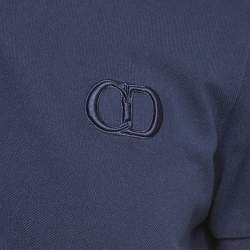 Pre Owned Dior Navy Blue Cotton Pique Embroidered Logo Polo T-Shirt L