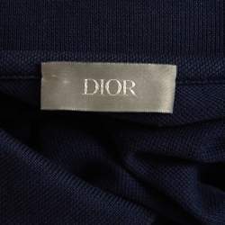 Pre Owned Dior Navy Blue Cotton Pique Embroidered Logo Polo T-Shirt L