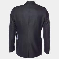 Pre Owned Dior Homme Navy Blue Wool & Mohair Draped Satin Detail Blazer M