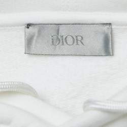 Pre Owned Dior White Logo Embroidered Cotton Hoodie L