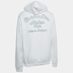Pre Owned Dior White Logo Embroidered Cotton Hoodie L