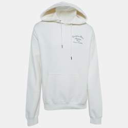 Pre Owned Dior White Logo Embroidered Cotton Hoodie L
