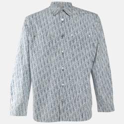 Pre Owned Dior Homme White/Blue Dior Oblique Kasuri Cotton Denim Overshirt M