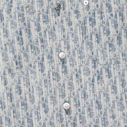 Pre Owned Dior Homme White/Blue Dior Oblique Kasuri Cotton Denim Overshirt M