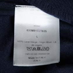 Dior Homme Navy Blue Wool Contrast Stripe Polo T-Shirt L