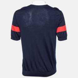 Dior Homme Navy Blue Wool Contrast Stripe Polo T-Shirt L