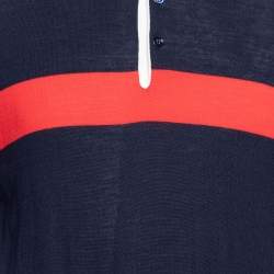 Dior Homme Navy Blue Wool Contrast Stripe Polo T-Shirt L