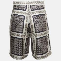 Dior Homme White Oblique Print Silk Bermuda Shorts XL