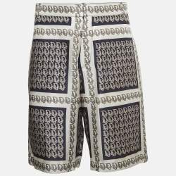 Dior Homme White Oblique Print Silk Bermuda Shorts XL