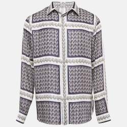 Dior Homme Oblique Print Silk Button Front Full Sleeve Shirt L