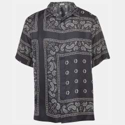 Pre Owned Dior Homme Navy Blue Bandana Motif Print Silk Buttoned Half Sleeve Shirt M