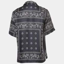 Pre Owned Dior Homme Navy Blue Bandana Motif Print Silk Buttoned Half Sleeve Shirt M