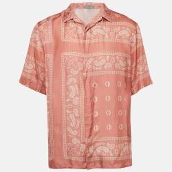 Dior Homme Pink Bandana Motif Print Silk Buttoned Half Sleeve Shirt M