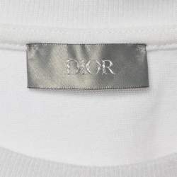 Pre Owned Dior Homme White Logo Embroidered Cotton Crew Neck T-Shirt XXS