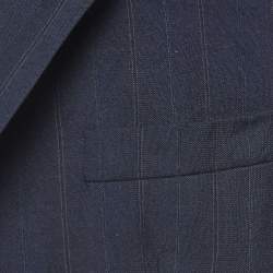 Dior Vintage Navy Blue Pinstripes Wool Single Breasted Blazer XL