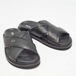 Dior Black Leather Aqua Criss Cross Flat Sandals Size 40.5
