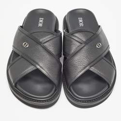 Dior Black Leather Aqua Criss Cross Flat Sandals Size 40.5