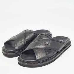 Dior Black Leather Aqua Criss Cross Flat Sandals Size 40.5